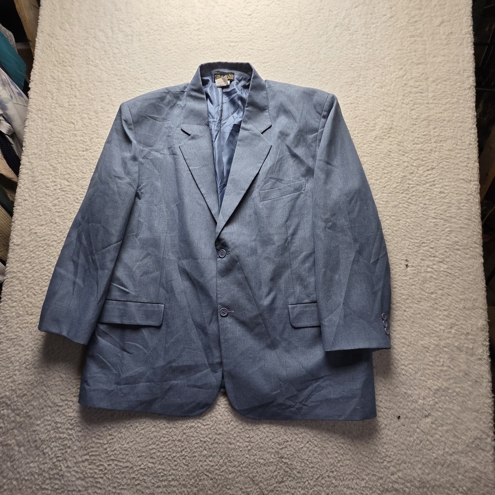 Haband Blazer Mens 52R Blue Polyester Herringbone Sport Coat Jacket 2 Button